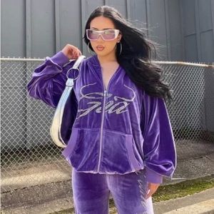 I AM GIA purple velour sweatsuit set